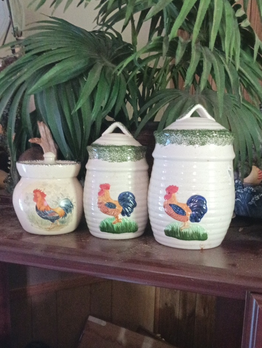Source Unknown White Ceramic Canister Set with Rooster Motif